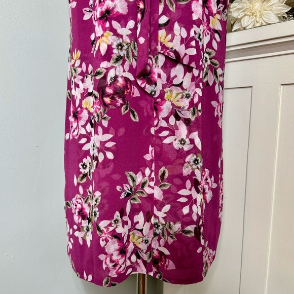 White House Black Market Purple Floral Tie Neck Chiffon Choker Shift Dress 10 - Picture 9 of 11